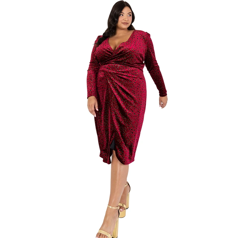 Lovedrobe Womens Ladies Plus Size Midi Dress Faux Wrap Size 18 Red