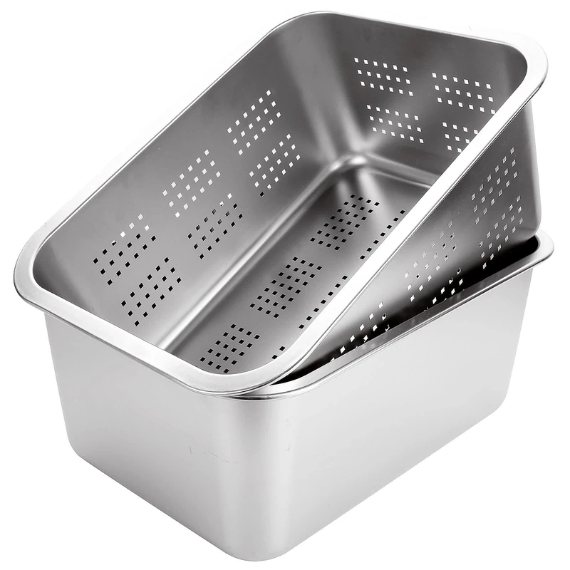 ASelected 2 PCS Washing Up Bowl & Strainer Bowl, 304 Stainless Steel Large Rectangular 10 Litre Colander Mixing Bowl Set, Washing Basin, Dishtub, for Vegetable Fruit Food Preparing, 33x24x15cm