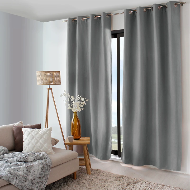ED Enjoy Home - Curtain - Polyester - 135 x 240 cm - Grey - Nordica Collection - Ready to Hang - Washable at 30 °C - For All Rooms - Bedding - Curtains