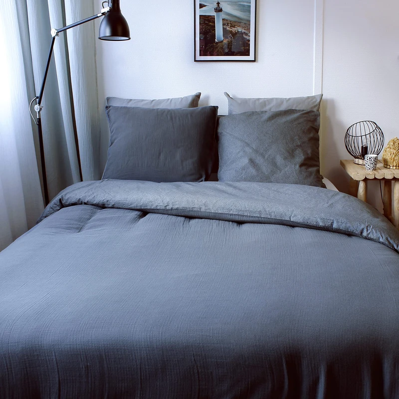 Enjoy Home Gypsy Collection Double Bed Linen 260 x 240 cm Dark Grey 1 Duvet Cover with Press Stud and 2 Pillowcases 63 x 63 cm - Image 1