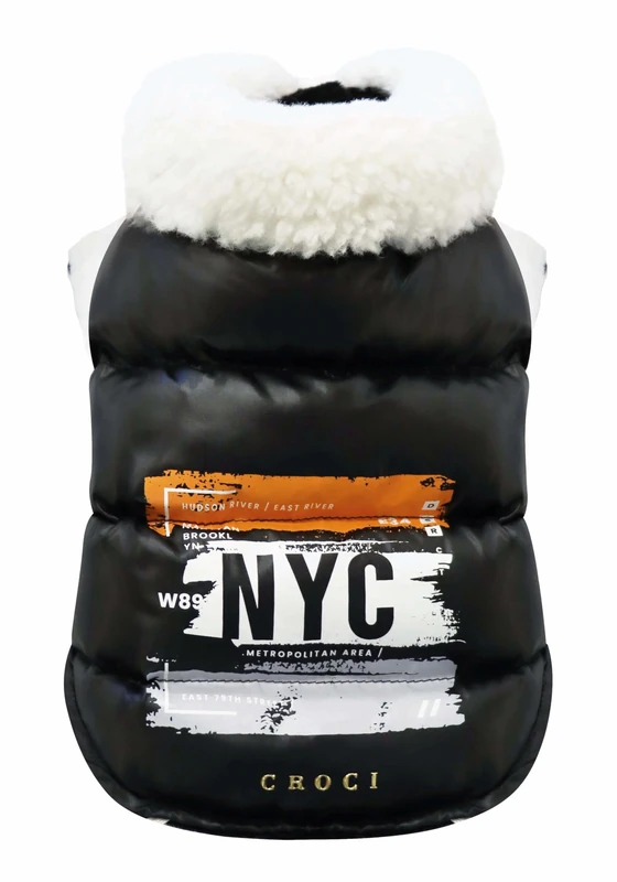 Croci Waterproof Jacket For Dogs New York City, Back Size 40 Cm, Padded And Adjustable, With Elastic And Hole For Leash And Harness, Black Color