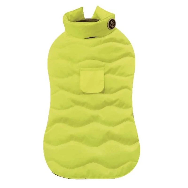 Croci Eco Leaves Yellow Dog Jacket, Back Size 40 Cm, Ecological Made With Recycled Materials, Padded And Adjustable, With Elastic And Hole For Leash And Harness, Yellow Color