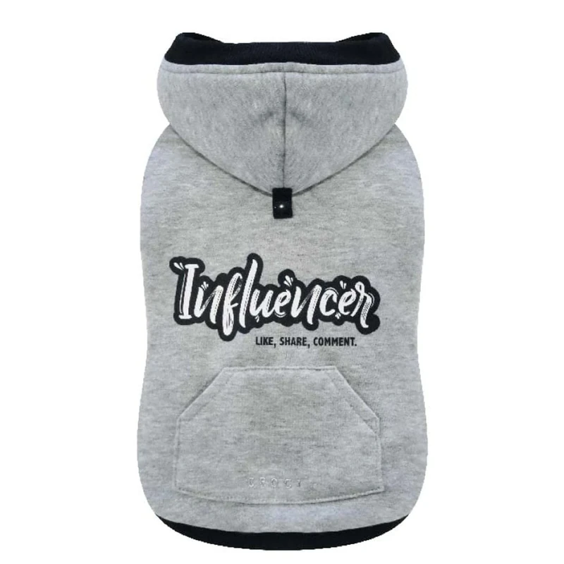 Croci Sweatshirt For Dogs With Hood Share, Back Size 45 Cm, Adjustable With Velcro Closure, With Elastic And Hole For Leash And Harness, Gray Color