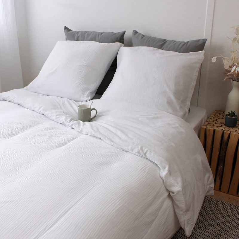 Enjoy Home Gypsy Collection Double Bed Linen Cotton 260 x 240 cm White 1 Duvet Cover with Press Stud and 2 Pillowcases 63 x 63 cm - Image 1