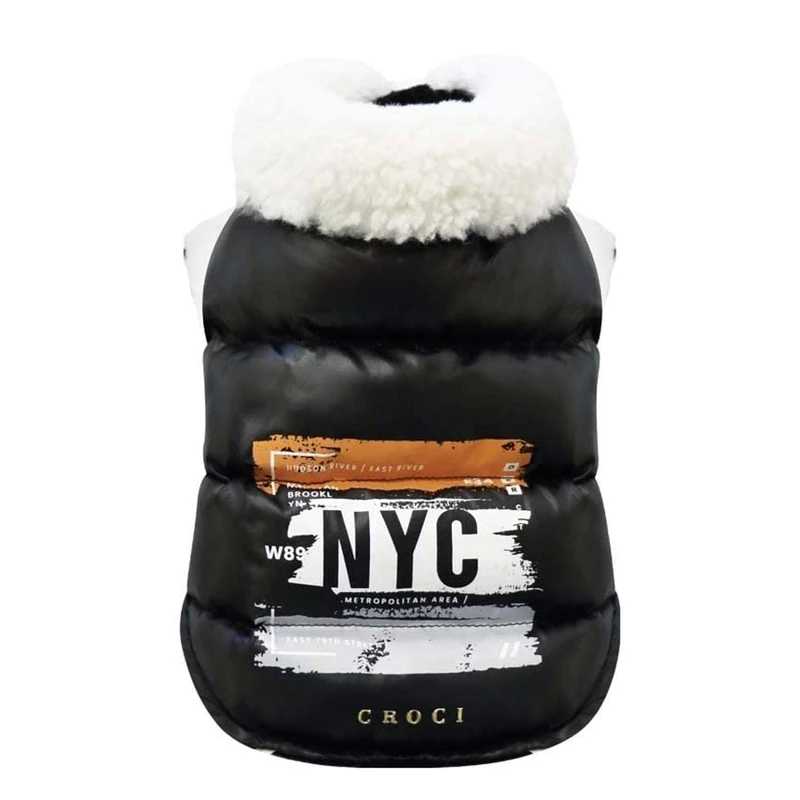 Croci Waterproof Jacket For Dogs New York City, Back Size 45 Cm, Padded And Adjustable, With Elastic And Hole For Leash And Harness, Black Color