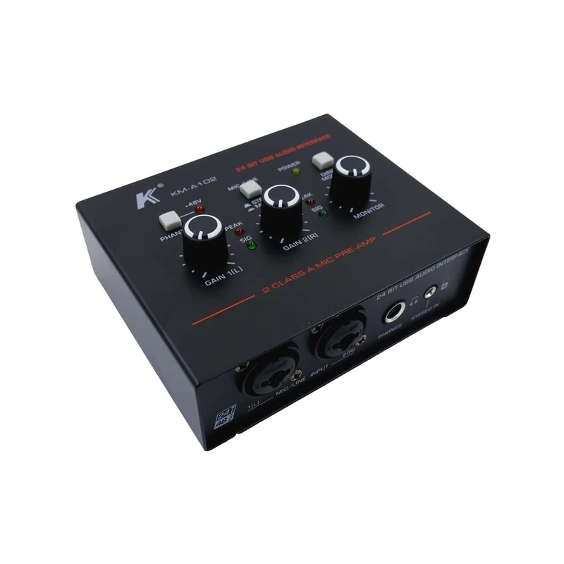 K KM-A102 Audio Interface for USB, 2 mix preamps (jack/XLR), Phantom Power