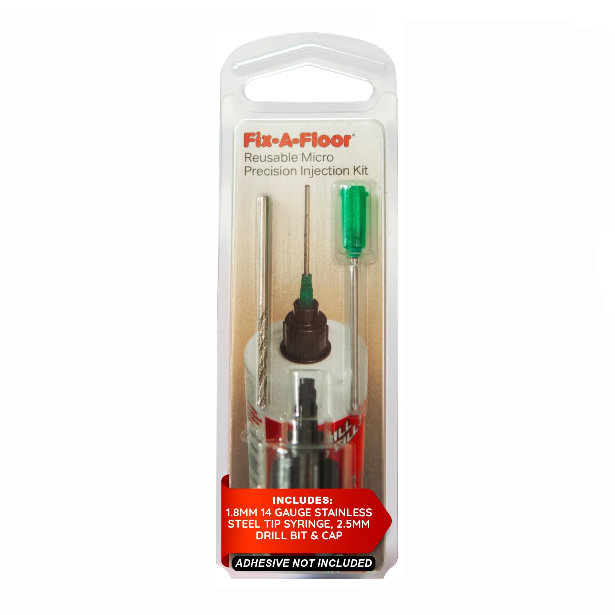 Fix-A-Floor Reusable Micro Precision Injection Kit - Includes 1.8mm 14 Gauge Stainless Steel Tip Syringe, 2.5mm Drill Bit & Cap - Professional Floor Repair Tool for Tile, LVT, Wood & Vinyl