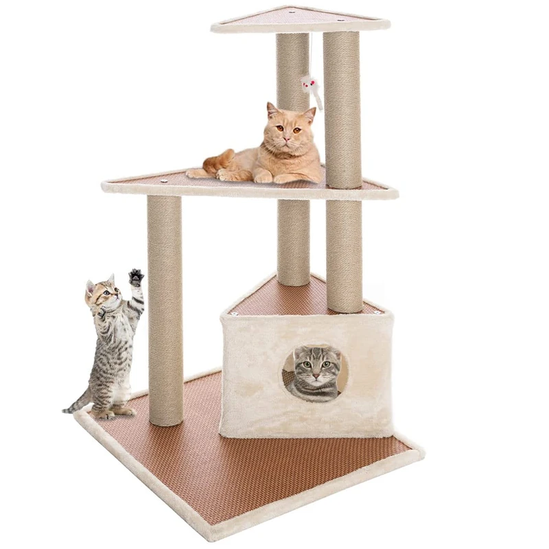 BAKAJI Scratching Tree Scratching Post 1 Kennel Blanket for Cats, Feline Animals, Interactive Nails, Scratch-Resistant, Sturdy Sturdy Climbing Tree, Solid Structure, Beige Colour - Image 1