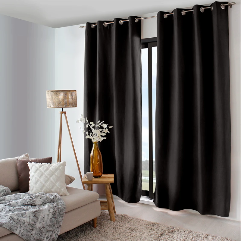 ED Enjoy Home - Curtain - Polyester - 135 x 240 cm - Black - Nordica Collection - Ready to Hang - Washable at 30 °C - For All Rooms - Bedding - Curtains
