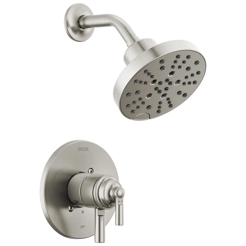 Delta Faucet Saylor 17 Series Brushed Nickel Shower Valve Trim Kit with H2Okinetic Shower Head, Delta Shower System, Shower Faucet Set, Shower Head and Handle, Stainless T17235-SS (Valve Not Included)