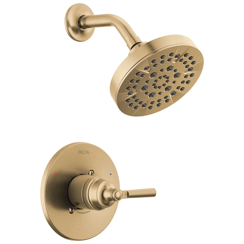 Delta Faucet Saylor 14 Series Gold Shower Valve Trim Kit, Delta Shower System, Shower Faucet Set, Gold Shower Fixture, Shower Head and Handle Set, Champagne Bronze T14235-CZ (Valve Not Included)