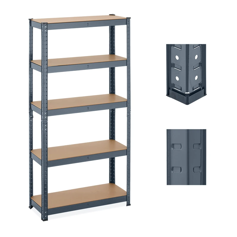 Relaxdays Heavy Duty Shelving Unit, 5 Levels, H x W x D: 150 x 75 x 30 cm, 875 kg max Load, Metal, MDF, Grey, Steel