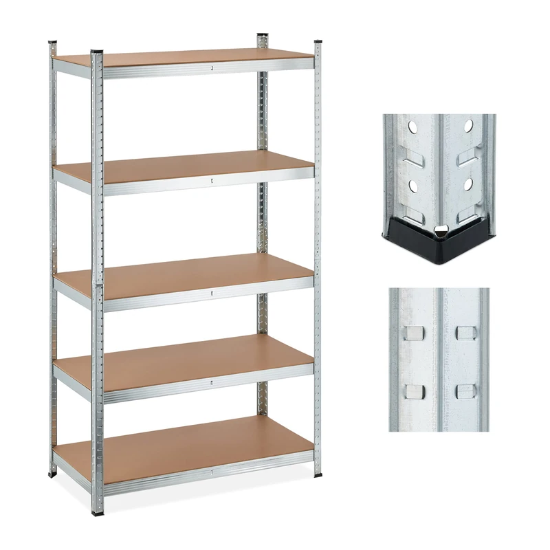 Relaxdays Heavy Duty Shelving Unit, 5 Levels, H x W x D: 180 x 100 x 50 cm, 1250 kg max Load, Metal, MDF, Silver, Steel - Image 1