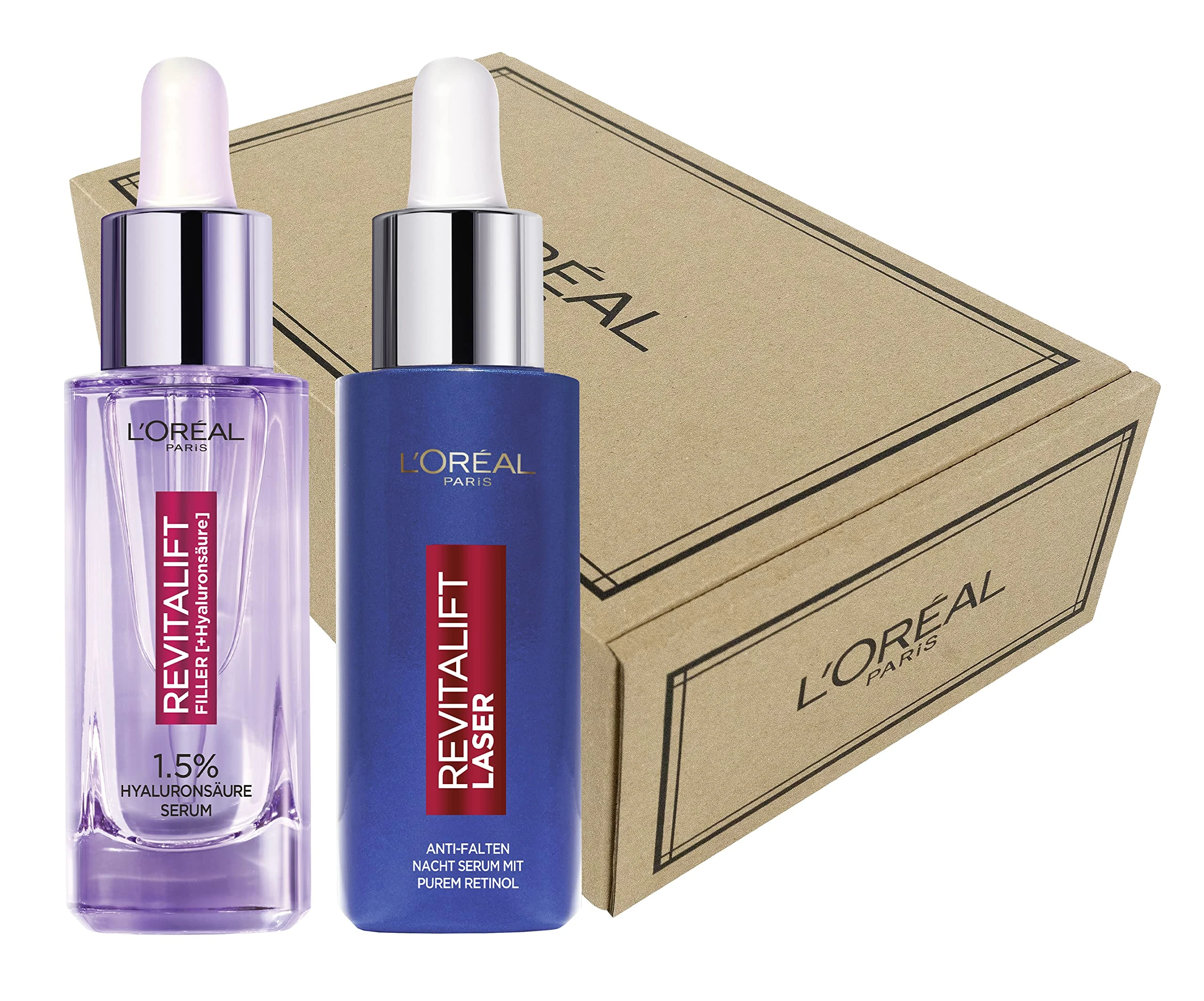 L'Oréal Skin Expert Hyaluronic Acid & Retinol Serum Duo Set, Day To Night Serum Gift Set, 2 x 30 ml