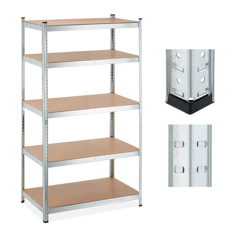 Relaxdays Heavy Duty Shelving Unit, 5 Levels, H x W x D: 180 x 100 x 60 cm, 1250 kg max Load, Metal, MDF, Silver, Steel