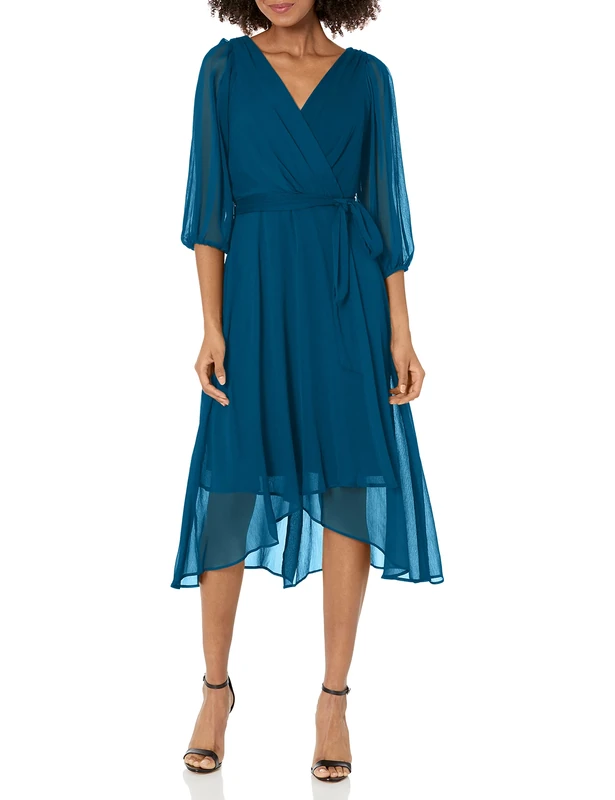 DKNY Women's Pleated Faux Wrap Dress, Deep Ocean, 8