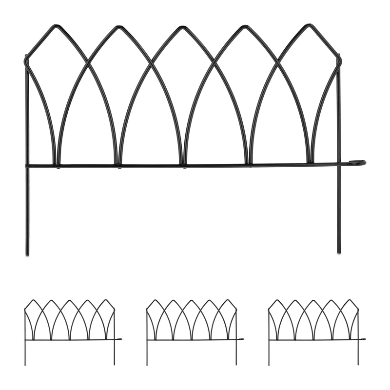 Relaxdays Metal Lawn Edging, H x W: 29.5 x 172 cm, Garden Flowerbed Border, Push-In, Set of 4 Components, Arches, Black