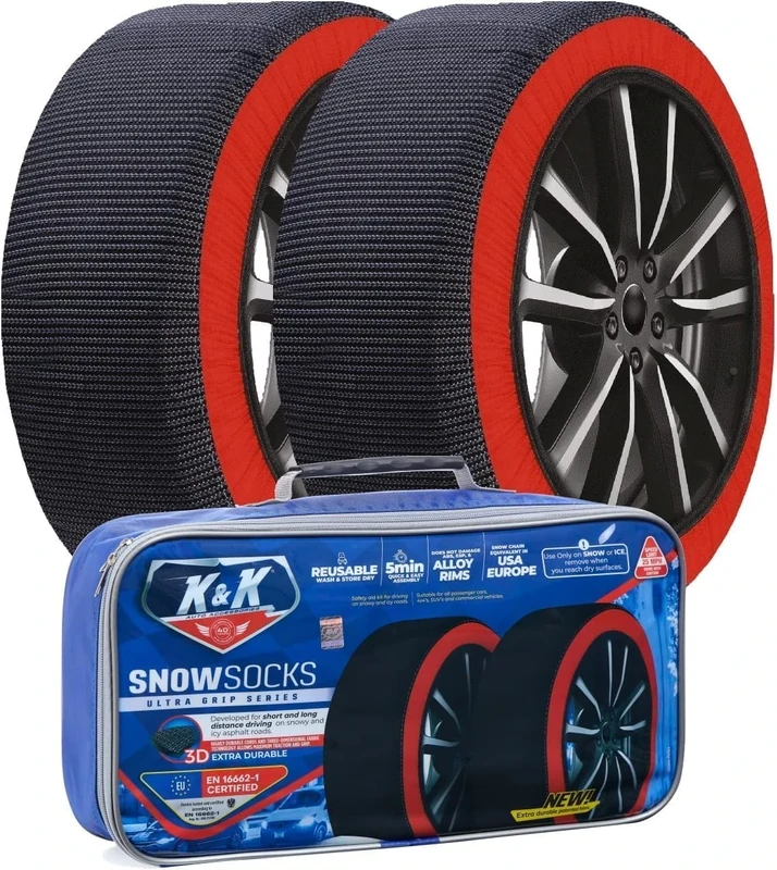 K&K Automotive Snow Socks for Tyres - Pro Series for Ultimate Grip Snow Chain Alternative Traction Device for Truck SUV Van Car Textile Winter Emergency Kit Auto Accessory 2023 Model (XLarge)