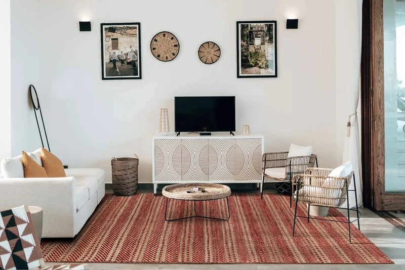 HAMID - Wool and Jute Rug Olivia Hand Woven Wool Jute Rug for Living Room Bedroom Red Natural Color (160 x 230 cm)