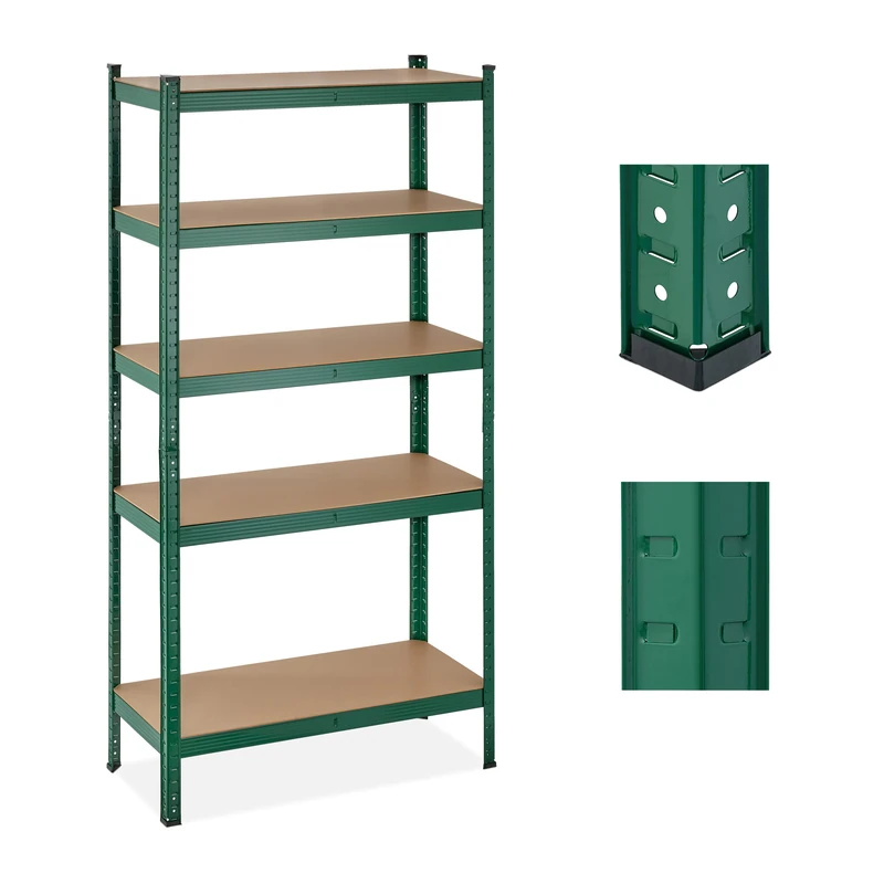 Relaxdays Heavy Duty Shelving Unit, 5 Levels, H x W x D: 180 x 90 x 40 cm, 875 kg max Load, Metal, MDF, Green, Steel - Image 1