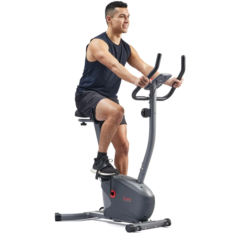 Sunny Health & Fitness Upright Exercise Bike for Home Use, Compact Stationary Bikes with Quiet 8-Level Magnetic Resistance, Smart Bluethooth & Free SunnyFit App Connection, Indoor Cycling Machine