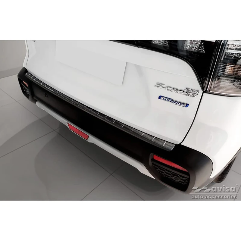 Avisa Black Stainless Steel Rear bumper protector compatible with Suzuki S-Cross II 2022- 'Ribs'
