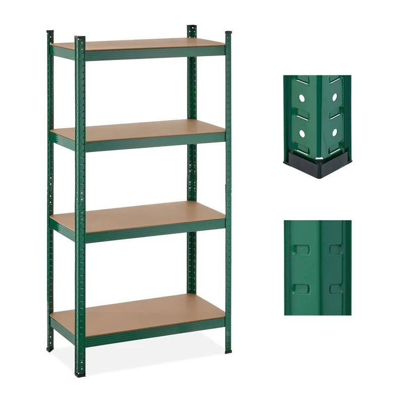 Relaxdays Heavy Duty Shelving Unit, 4 Levels, H x W x D: 156 x 80 x 40 cm, 280 kg max Load, Metal, MDF, Green, Steel - Image 1