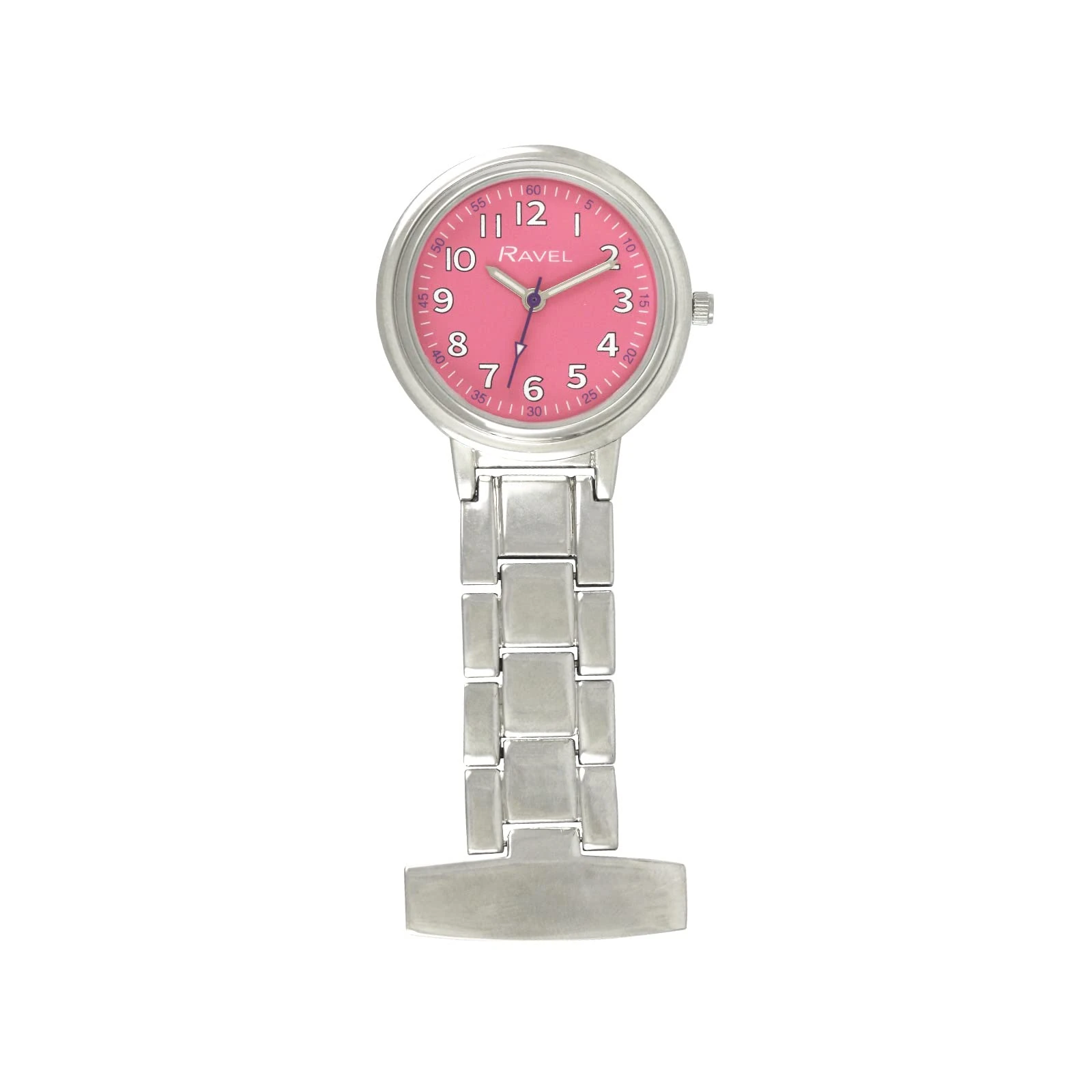 Ravel - Classic Easy Read Nurses Fob Watch - Analogue Quartz - R1101.15 - Silver Tone/Pink Dial