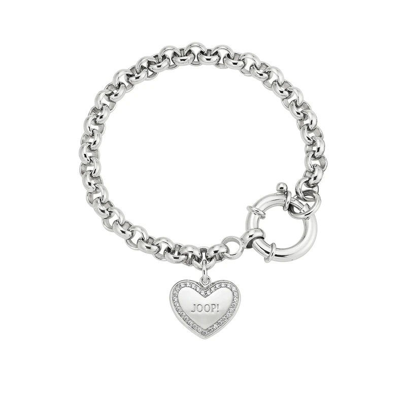 Joop! Bracelet Stainless Steel / 925 Sterling Silver for Women Bracelet Comes in Jewellery Gift Box, Armband Herz chunky, Silver, Cubic Zirconia