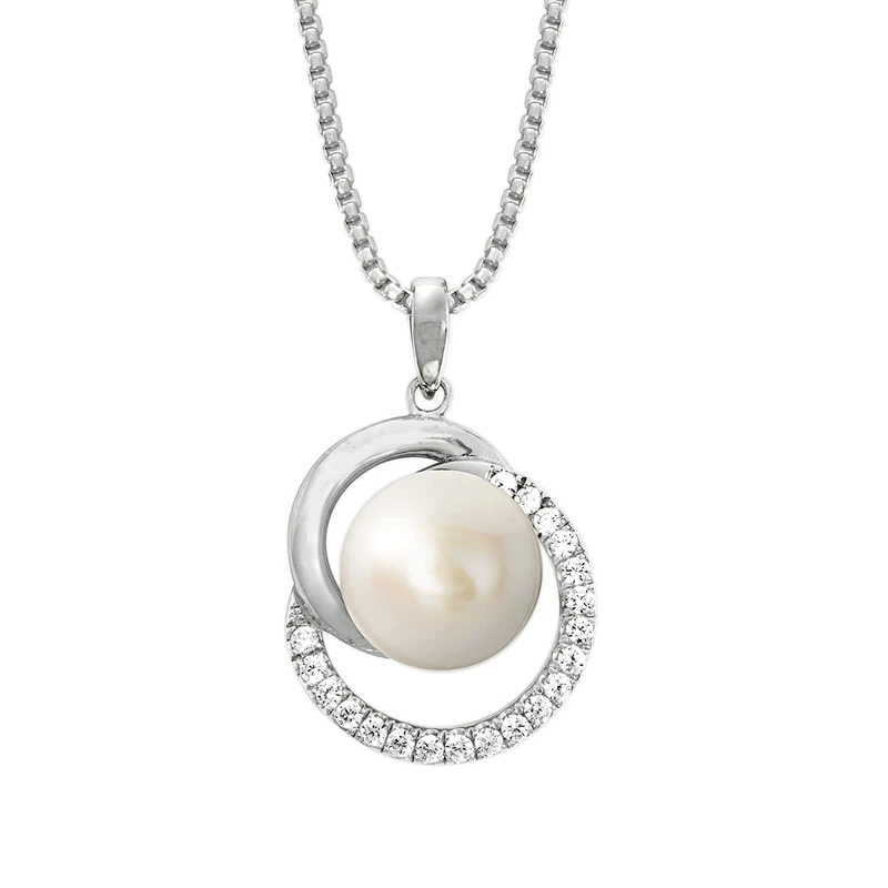 JOOP! necklace with pendant 925 Sterling silver woman necklace, with zirconia synth., with freshwater cultured pearl, 42+3 cm, silver, comes in jewelry gift box