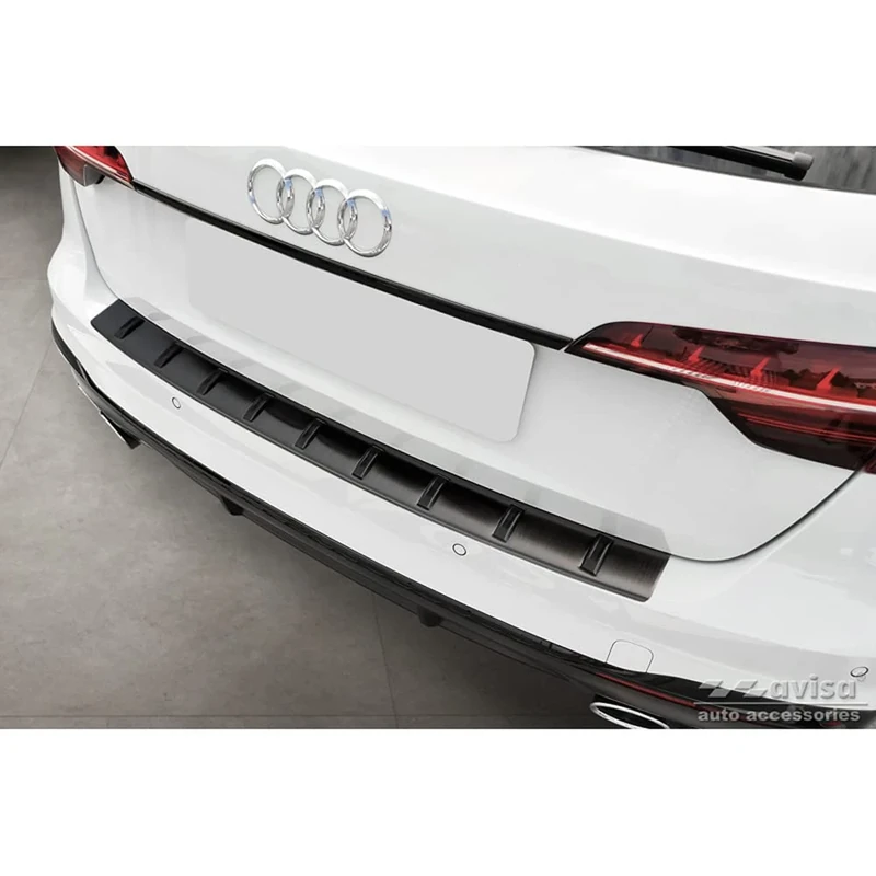 Avisa Black Stainless Steel Rear bumper protector compatible with Audi A4 Avant B9 (incl. S-Line) 2015-2019 & Facelift 2019- 'STRONG EDITION'