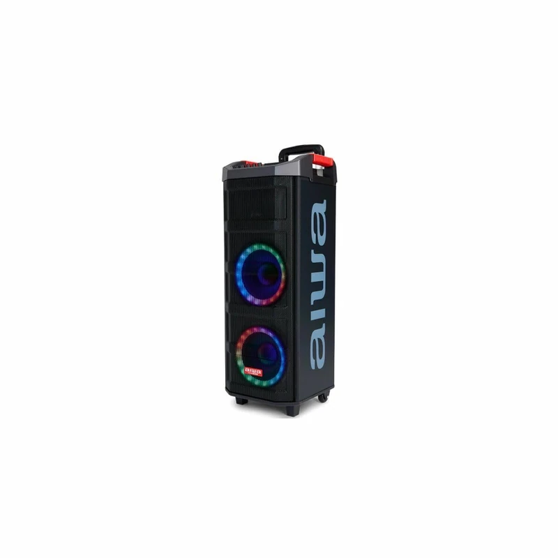 Aiwa KBTUS-608: TWS Audio System with 600W Power and RGB Front Lighting (Bluetooth, 8" Speakers with Hyperbass Technology, 12V, USB, Micro SD, Microphones Included). Colour: Black.