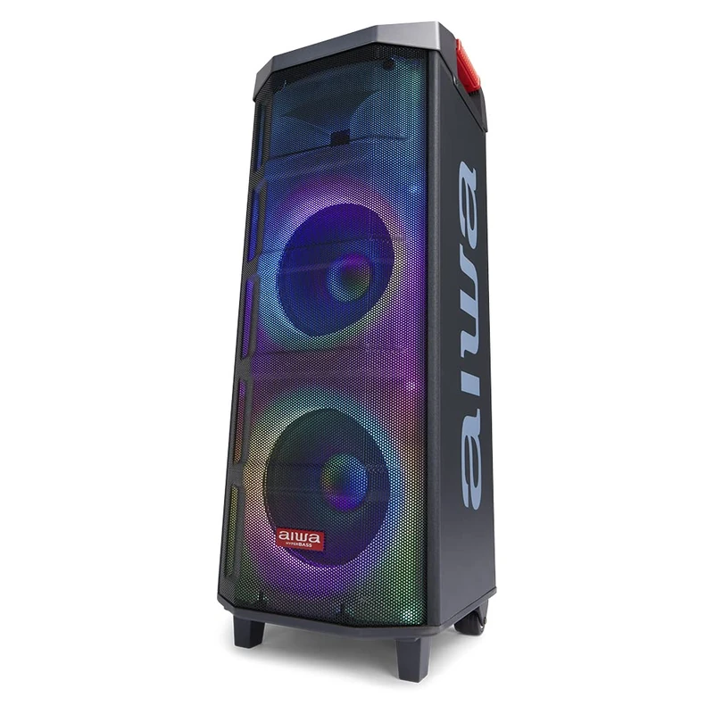 Aiwa KBTUS-710: TWS Audio System with 900W Power and Full RGB Front Lighting (Bluetooth, 10" Speakers with Hyperbass Technology, USB, Micro SD, Microphones Included). Colour: Black.