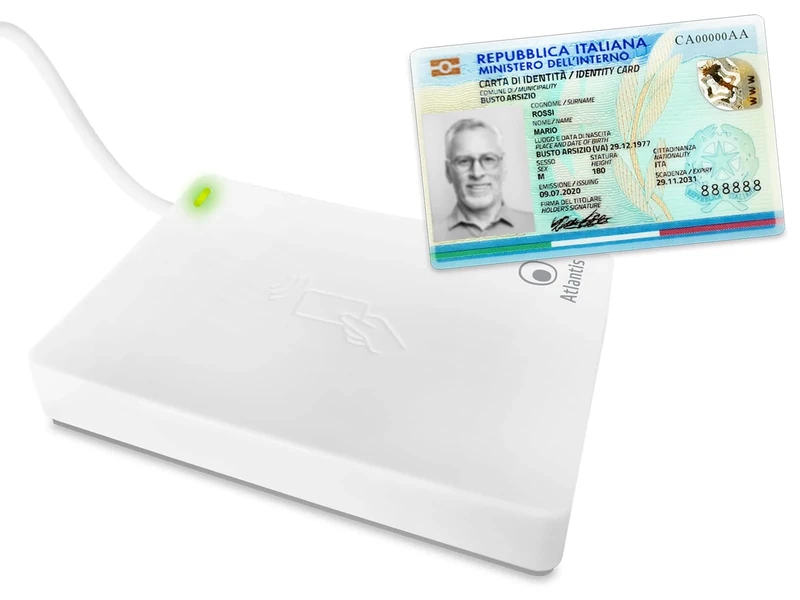 ATLANTIS cie 3.0 Italian electronic identity card reader for INPS, Ag. delle entrati, INAIL, Health File, ANPR Contactless NFC Smartcard Reader for PC, USB Connection, White, P005-CIED311