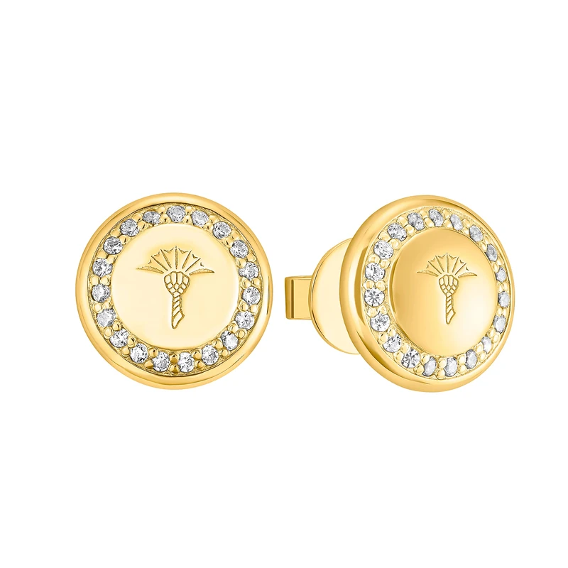 JOOP! stud earrings 925 Sterling silver woman earrings, with zirconia synth., 1 cm, gold, comes in jewelry gift box