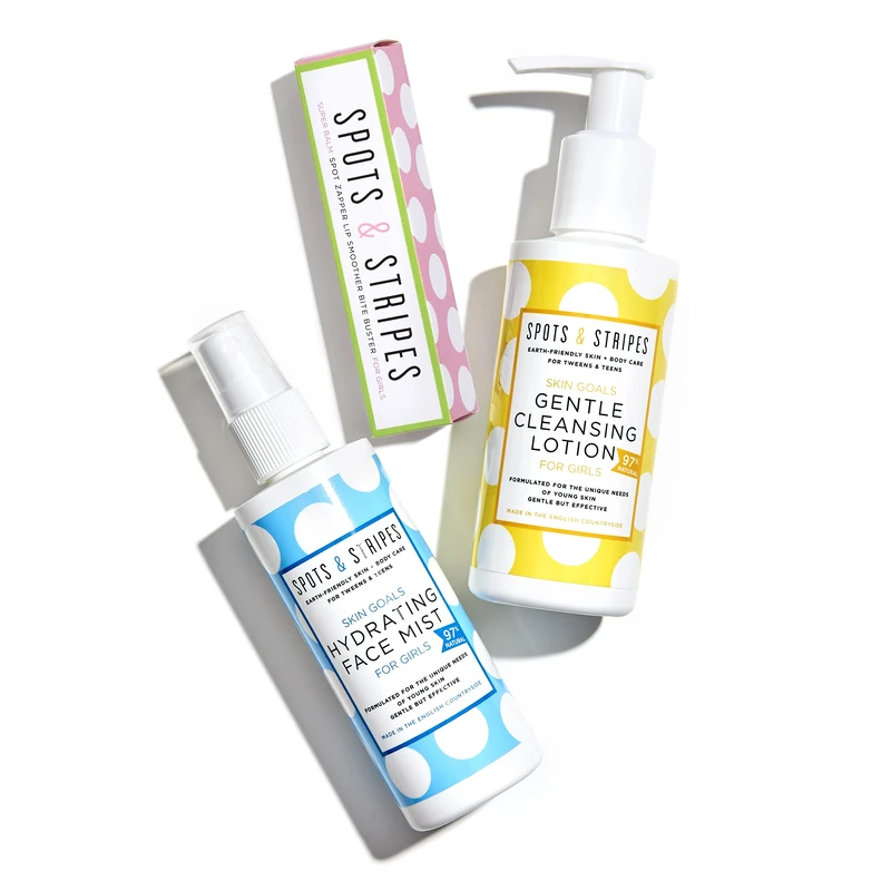 Spots & Stripes - Teen Skincare Essentials for Girls, Effective and Natural Essentials for Teen and Young Skin, with Virgin Coconut, Niaouli and Aloe Vera, Super Gentle