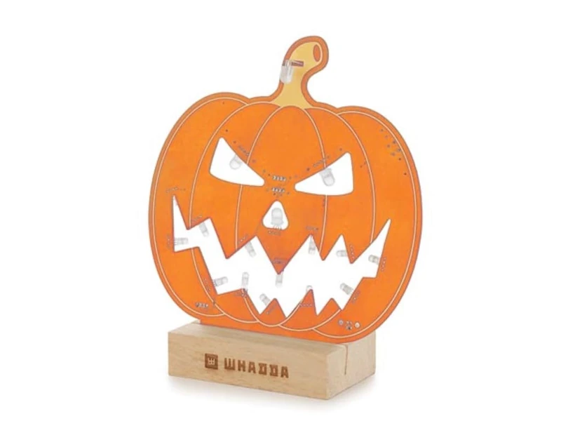 Whadda Soldering Kit XL Board Halloween Pumpkin with Wooden Holder Educational and Creative Mint Kit - Image 1