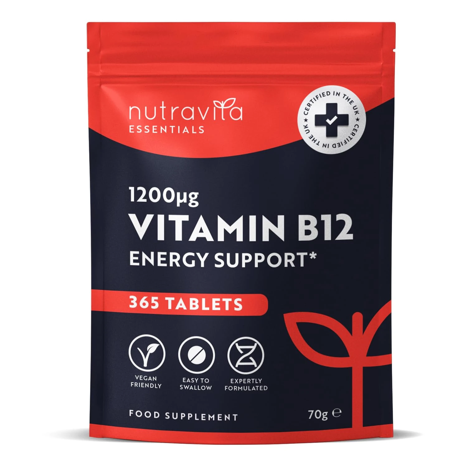 High Strength Vitamin B12 1200mcg Tablets - 365 Vegan Methylcobalamin Vitamin B Tablets - Contributes to The Reduction of Tiredness and Fatigue - VIT B12 - Made in The UK by Nutravita