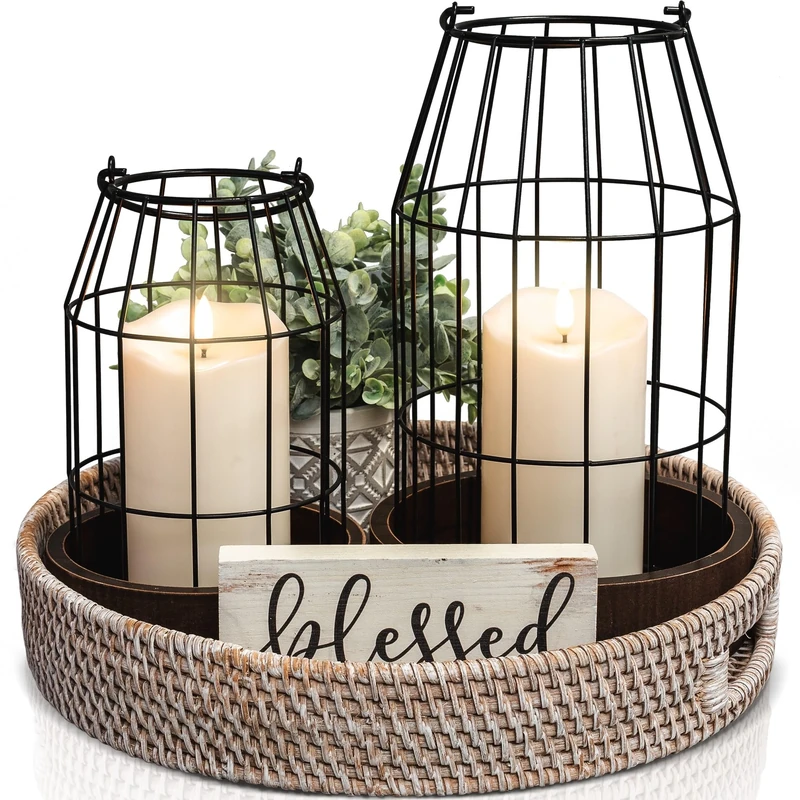 Rustic Farmhouse Lantern Decor - Stylish Decorative Lanterns for Your Living Room, Fireplace Mantle or Kitchen Dining Table - Modern Upscale Beauty for Your Entire Home