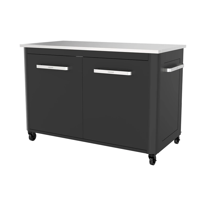 Cozze® Outdoor Kitchen Unit 120 with Stainless Steel Worktop, Built-in Bin, 2 Doors, Gas Bottle Holder & Heavy-Duty Wheels