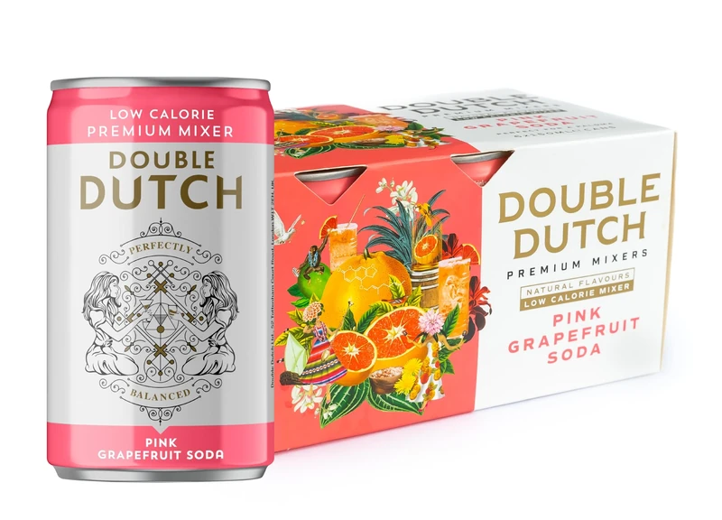 Double Dutch Pink Grapefruit Soda | Low Calorie Diet Soft Drink | 100% Natural Ingredients | Gluten Free, Vegan Friendly Premium Mixer Perfect For Gin, Vodka & Cocktails | 6 x 150ml Cans