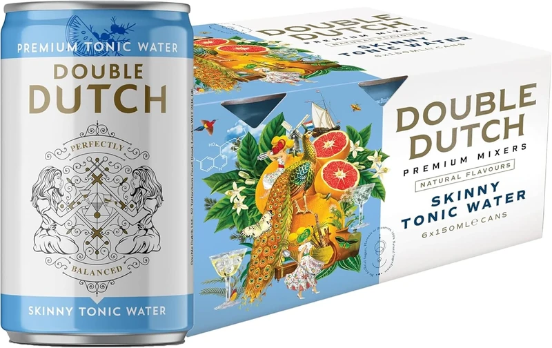Double Dutch Skinny Tonic Water | Low Calorie Diet Indian Tonic Water | Gluten Free, Vegan Friendly Premium Mixer Perfect For Gin & Cocktails | 6 x 150ml Cans