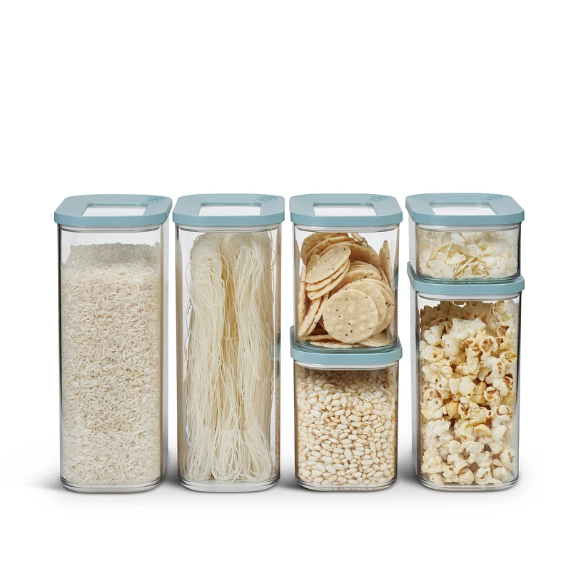 Storage Container Modula 6-Piece Set – Clear Food Container with Lid - Kitchen Organizers & Plastic Storage Boxes – Stackable & Airtight - 2x 2000 ml, 2x 1000 ml, 1x 1500 ml & 1x 425 ml - Nordic Green