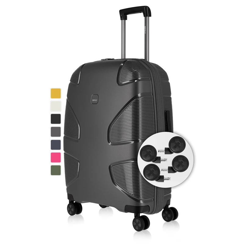 IMPACKT IP1 4-Wheel Hard case Made from Recycled Material, Sustainable Travel Suitcase with Interchangeable Click Wheels, eisengrau, 76 cm (Größe L), Casual