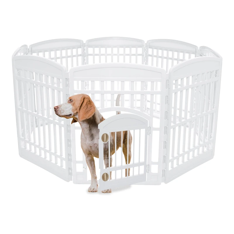 Iris Ohyama, Playpen, Puppy pen, Enclosure with 8 panels and 1 lockable plastic door , L29 x W57 x H31cm , Unit , Foldable, BPA-free, indoors/outdoors , CI-908E, For Dogs, Rabbits , Beige