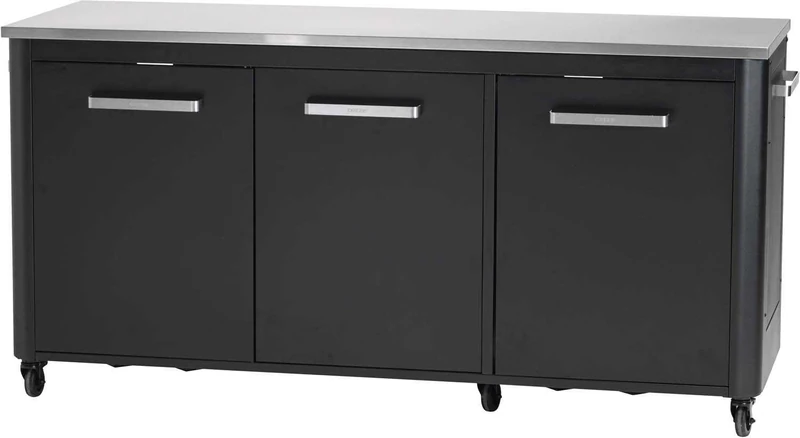 Cozze® Outdoor Kitchen 180 with Stainless Steel Worktop – Modular Outdoor Prep Table with 3 Doors, Built-in Waste Bin, Dual Gas Bottle Holder, 6 Heavy-Duty Castors, 150 kg Load