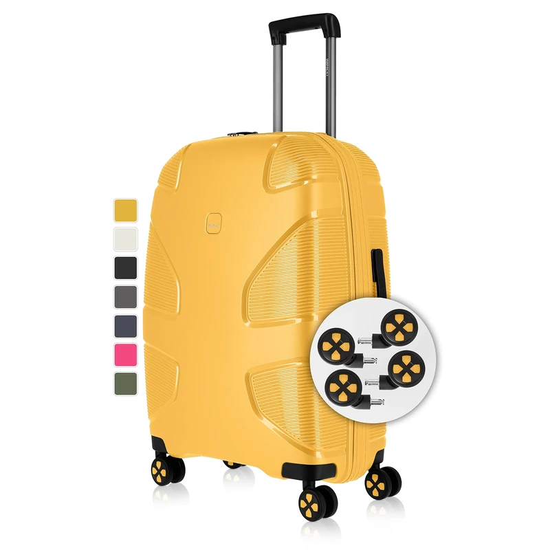 IMPACKT IP1 4-Wheel Hard case Made from Recycled Material, Sustainable Travel Suitcase with Interchangeable Click Wheels, Sunset Yellow, 76 cm (Größe L), Casual