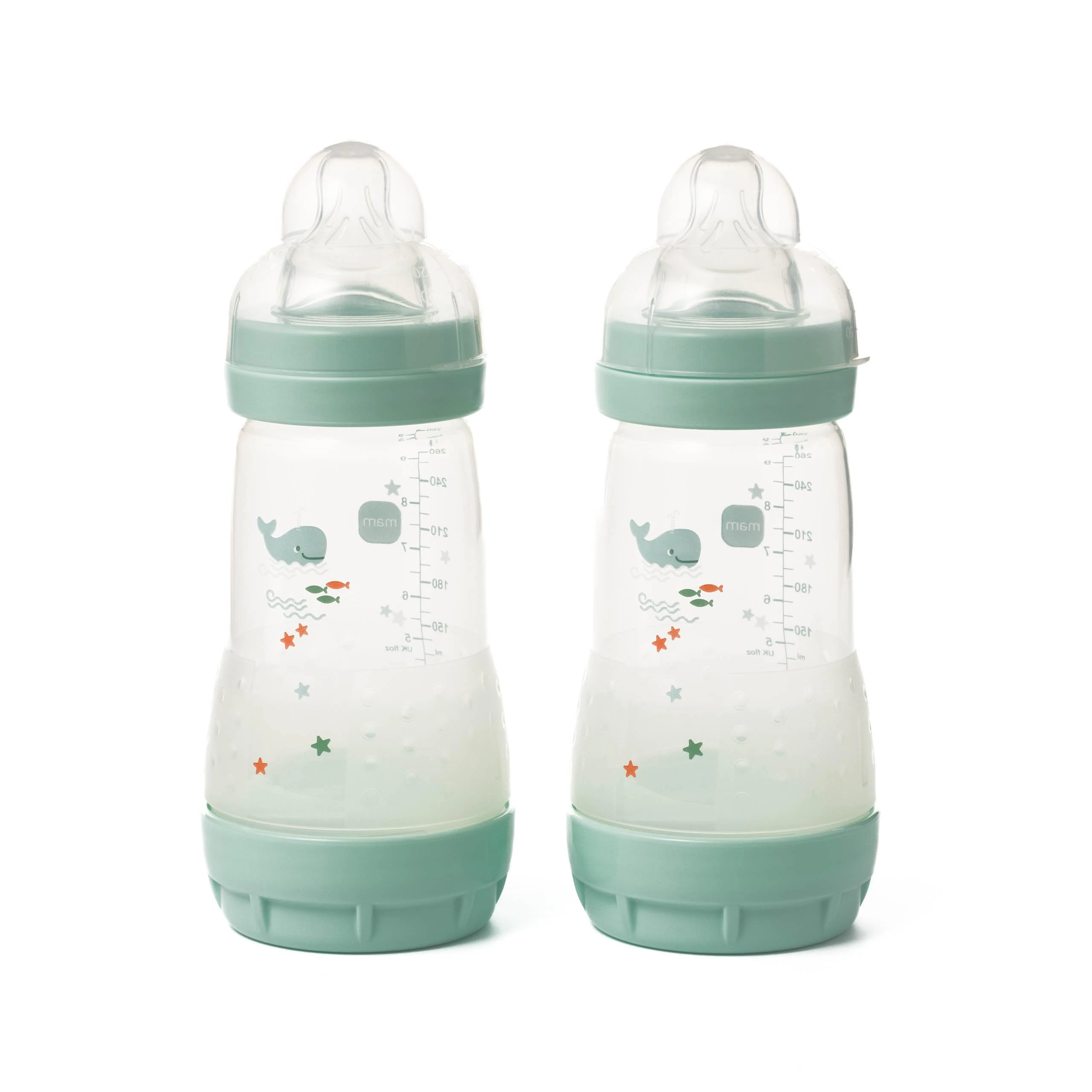 MAM Easy Start Anti-Colic Baby Bottles | 2 Pack (2 x 260ml) | Self-Sterilising Baby Milk Bottle | Medium Flow MAM Teat Size 2 | Newborn Essentials