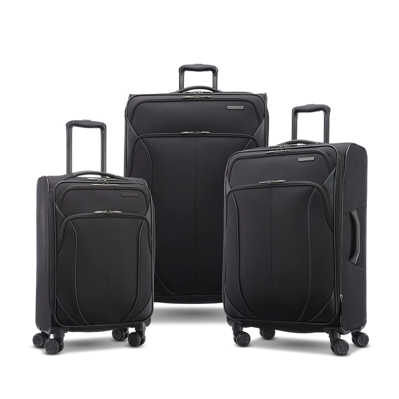 American Tourister 4 Kix 2.0 Softside Expandable Luggage with Spinners, Black, 3-Piece Set (20/24/28), 4 Kix 2.0 Softside Expandable Luggage with Spinners