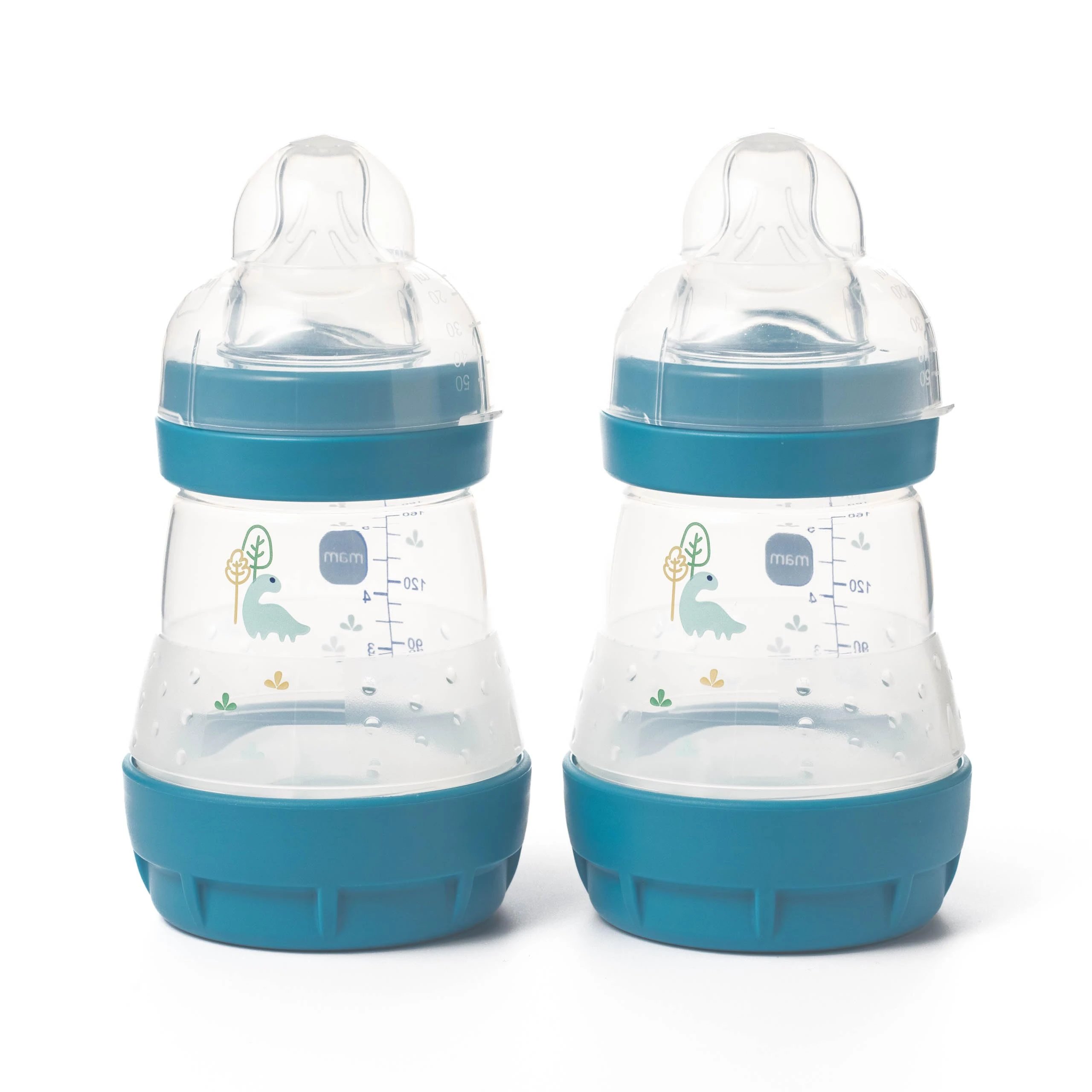 MAM Easy Start Anti-Colic Baby Bottles | 2 Pack (2 x 160ml) | Self-Sterlising Baby Milk Bottle | Slow Flow MAM Teats Size 1 | Newborn Essentials | Blue (Various Designs)